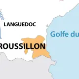 Carte de France montrant le Roussillon, le Languedoc et le Golfe du Lion.