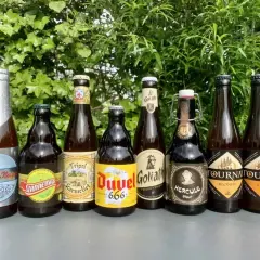 Collection de bouteilles de bière, dont une bière triple Goliath et une bière triple Tournay.