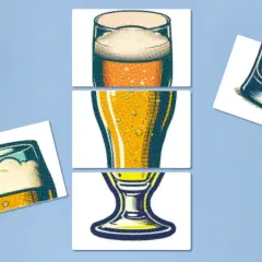 Trois verres de bière, dont une bière sour, illustrés dans un style rétro, sur fond bleu.