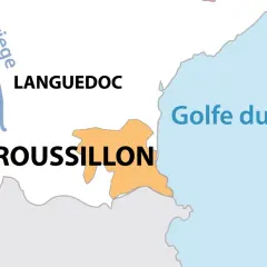 Carte de France montrant le Roussillon, le Languedoc et le Golfe du Lion.