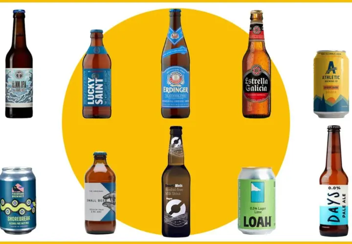 Collection de bières sans alcool. Aucune bière sans alcool n'est un danger, elles sont une alternative rafraîchissante.