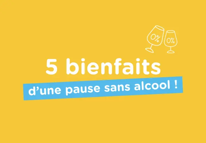 5 bienfaits d'une pause sans alcool ! Parfait pour un january dry. Deux verres vides avec 0% indiquent une pause rafraîchissante.