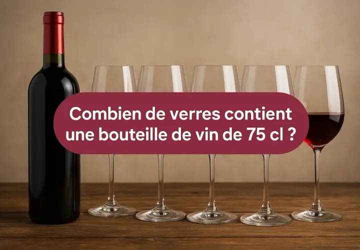 Une bouteille de vin rouge de 75 cl, prête à être servie dans plusieurs verres. Quelle quantité de vin pour chaque verre ?
