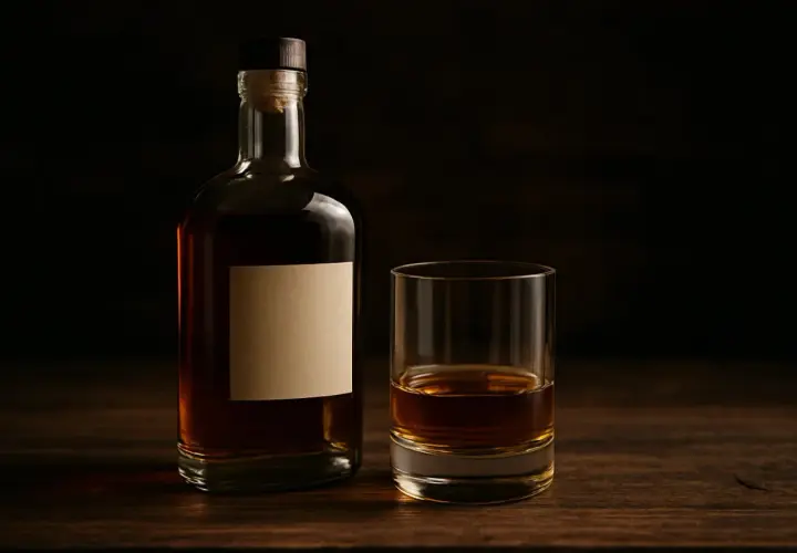 Bouteille de whisky 1l et un verre rempli. Combien de verre dans une bouteille de whisky 1l ? La réponse dépend de la taille du verre.