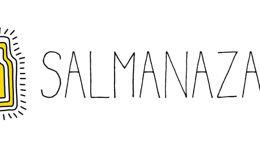 Logo SALMANAZAR avec une bouteille jaune stylisée, évoquant une bouteille de 9 litres.