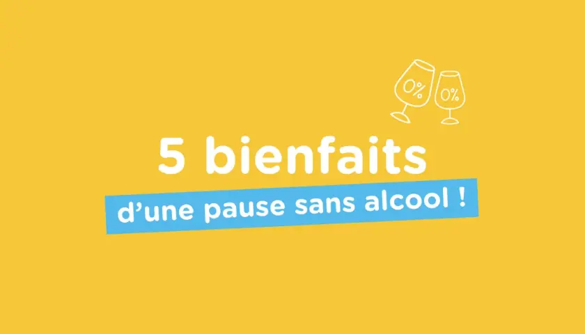 5 bienfaits d'une pause sans alcool ! Parfait pour un january dry. Deux verres vides avec 0% indiquent une pause rafraîchissante.