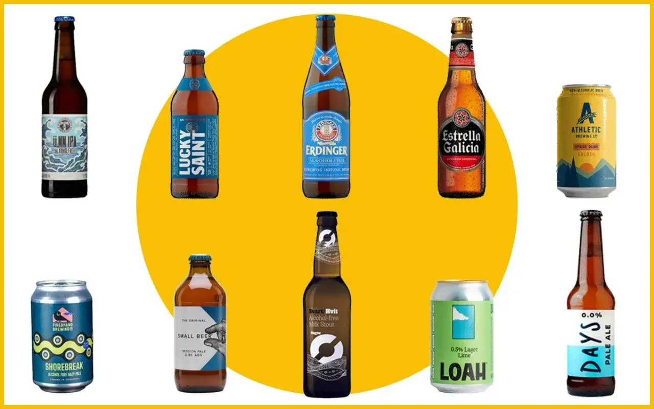 Collection de bières sans alcool. Aucune bière sans alcool n'est un danger, elles sont une alternative rafraîchissante.