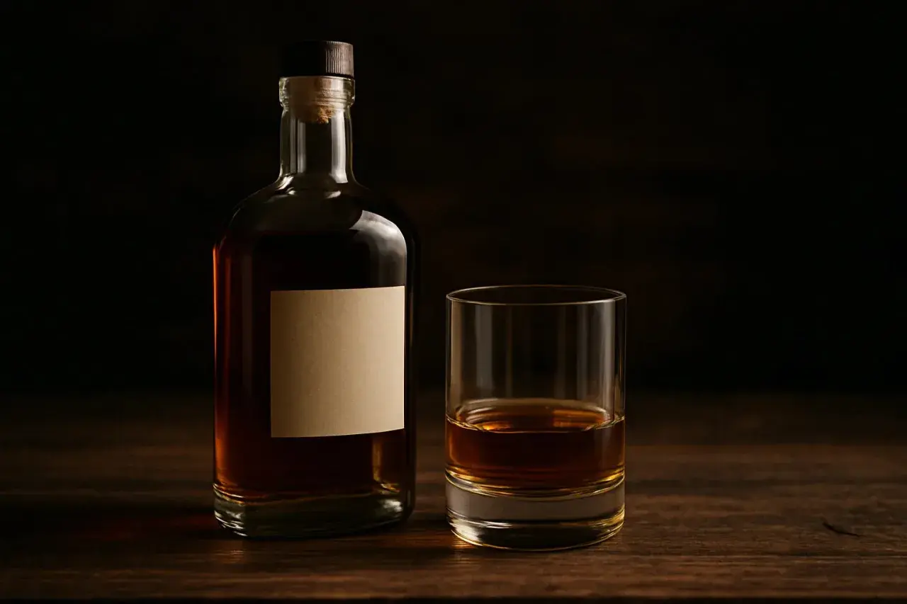 Bouteille de whisky 1l et un verre rempli. Combien de verre dans une bouteille de whisky 1l ? La réponse dépend de la taille du verre.